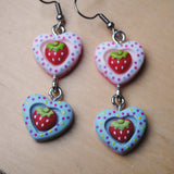 Double Strawberry polka hearts earrings