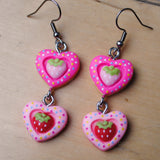 Double Strawberry polka hearts earrings