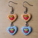 Double Strawberry polka hearts earrings