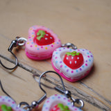 Double Strawberry polka hearts earrings