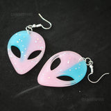 Glittery alien face earrings