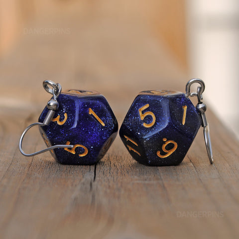 Blue Galaxy Swirl swirl RPG dice earrings