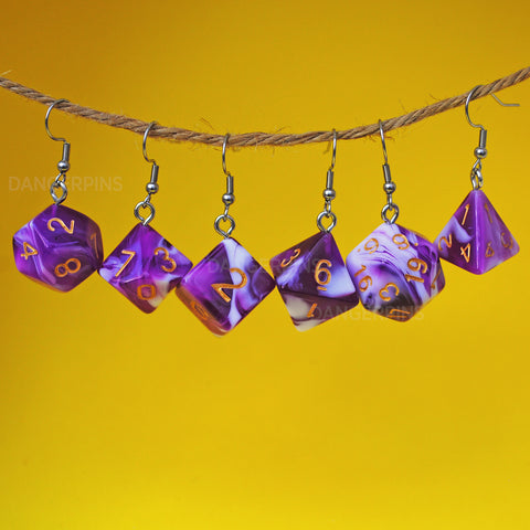 Grape Cream Swirl swirl RPG dice earrings