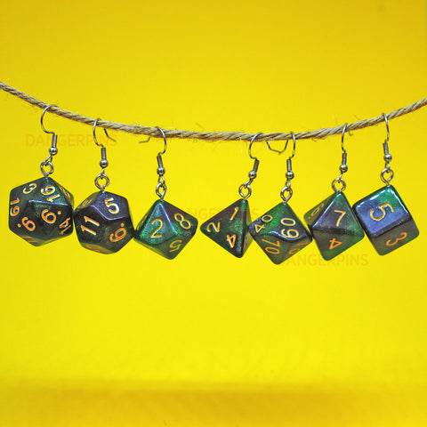 Emerald Galaxy Swirl swirl RPG dice earrings