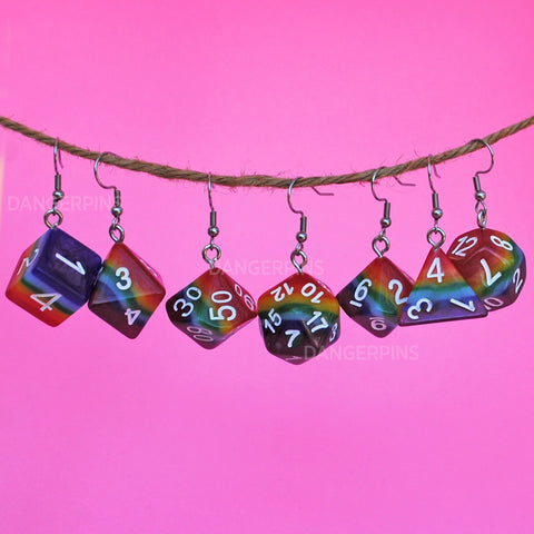 Rainbow swirl swirl RPG dice earrings