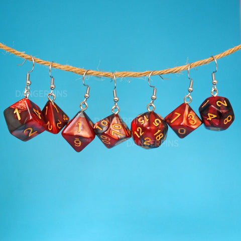 Copper Ash Swirl swirl RPG dice earrings