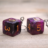 Purple Galaxy swirl RPG dice earrings