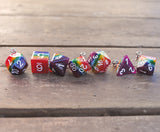 Rainbow swirl swirl RPG dice earrings