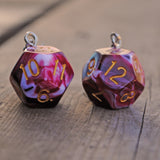 Vermilion Snow Swirl swirl RPG dice earrings