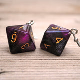 Purple Galaxy swirl RPG dice earrings