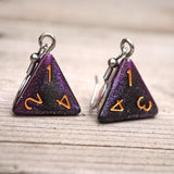 Purple Galaxy swirl RPG dice earrings