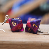 Royal Sapphire Galaxy Swirl swirl RPG dice earrings