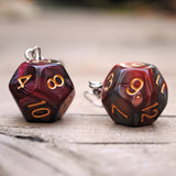 Copper Ash Swirl swirl RPG dice earrings