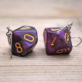 Purple Galaxy swirl RPG dice earrings