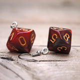 Copper Ash Swirl swirl RPG dice earrings