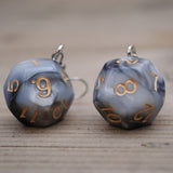 Ash swirl RPG dice earrings