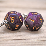 Purple Galaxy swirl RPG dice earrings