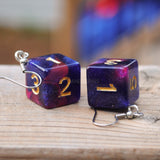 Royal Sapphire Galaxy Swirl swirl RPG dice earrings