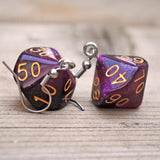 Purple Galaxy swirl RPG dice earrings