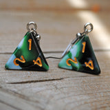 Green Black & White Swirl swirl RPG dice earrings