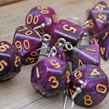 Purple Galaxy swirl RPG dice earrings