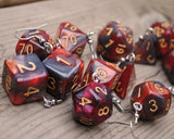 Copper Ash Swirl swirl RPG dice earrings