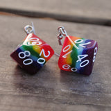 Rainbow swirl swirl RPG dice earrings