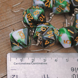 Green Black & White Swirl swirl RPG dice earrings