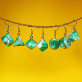 Emerald Cream swirl RPG dice earrings