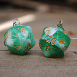 Emerald Cream swirl RPG dice earrings