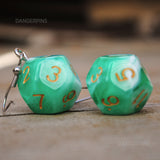 Emerald Cream swirl RPG dice earrings