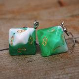 Emerald Cream swirl RPG dice earrings