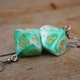 Emerald Cream swirl RPG dice earrings