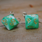 Emerald Cream swirl RPG dice earrings