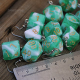 Emerald Cream swirl RPG dice earrings