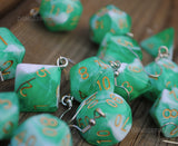 Emerald Cream swirl RPG dice earrings