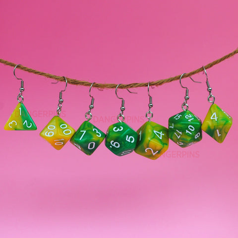 Lemon & Lime Swirl swirl RPG dice earrings