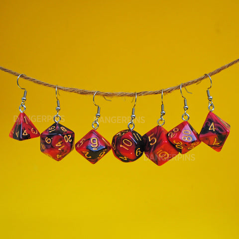 Cinnamon Liquorice swirl RPG dice earrings