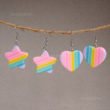 2 pairs of Pastel Stars and Hearts rainbow earrings