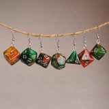 Rustic Forest Sparkle swirl RPG dice earrings