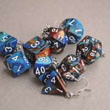 Blue Copper Swirl swirl RPG dice earrings