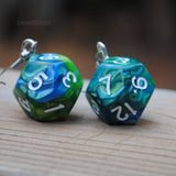 Green & Blue Swirl swirl RPG dice earrings