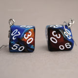 Blue Copper Swirl swirl RPG dice earrings