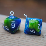 Green & Blue Swirl swirl RPG dice earrings