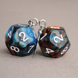 Blue Copper Swirl swirl RPG dice earrings