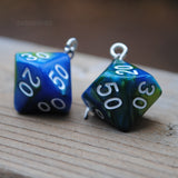 Green & Blue Swirl swirl RPG dice earrings