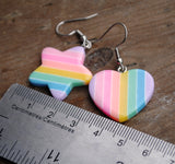 2 pairs of Pastel Stars and Hearts rainbow earrings