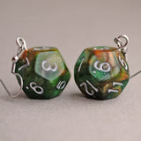 Rustic Forest Sparkle swirl RPG dice earrings