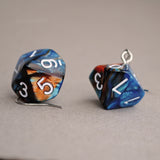 Blue Copper Swirl swirl RPG dice earrings