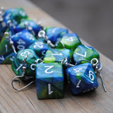 Green & Blue Swirl swirl RPG dice earrings